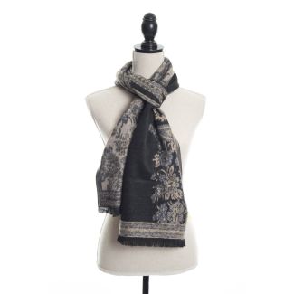100% Cashmere Floral Paisley Scarf by Rapti Fashion - Black & Tan
