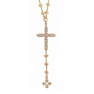 Catherine Popesco Gold and Crystal Cross Necklace With Celtic Drop - 42 Chain