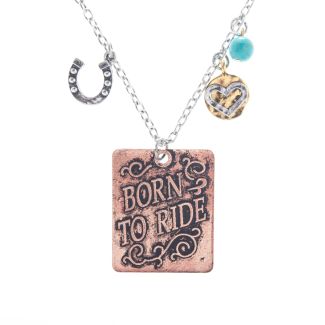 Angelz Design Rodeo Queen Jewelry Silver & Copper Born to Ride Necklace
