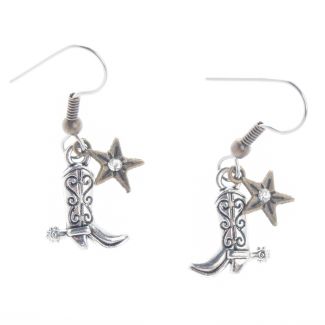 Angelz Design Rodeo Queen Jewelry Silver Plated Cowboy Boots with Star Earrings