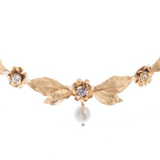 Barbosa Jewelry 24K Gold Plated Goddess Rose Pearl Drop Necklace