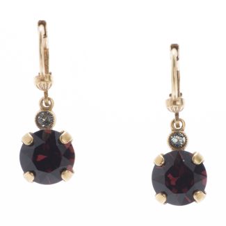 Catherine Popesco 8mm Round Small Stone Burgundy Crystal Earrings