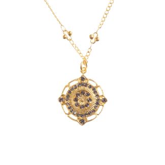 Catherine Popesco Black Diamond Crystal Medallion Pendant Necklace LV-1229G