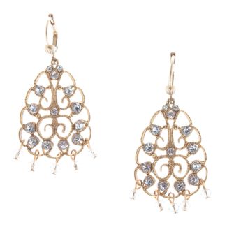 Catherine Popesco Clear Crystal Beaded Filigree Earrings