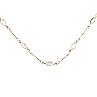 Catherine Popesco Clear Crystal Petite Marquis Gold Necklace LV-1261G