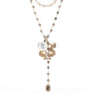Catherine Popesco Crystal Charm Necklace with Natural Stone Chain