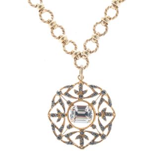 Catherine Popesco Crystal Medallion Pendant Necklace with Fancy Chain