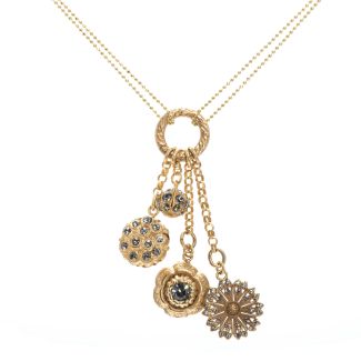 Catherine Popesco Delicate Double Chain Necklace with Dangling Crystal Charms