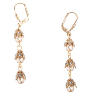 Catherine Popesco Earrings - Three Tier Capped Beads - Pearl or Pacific Opal