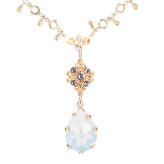 Catherine Popesco Fancy Crystal Teardrop Pendant Necklace - White Opal