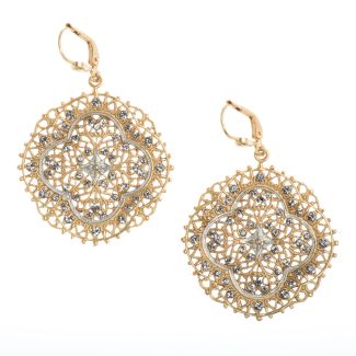 Catherine Popesco French Enamel Crystal Filigree Lotus Earrings