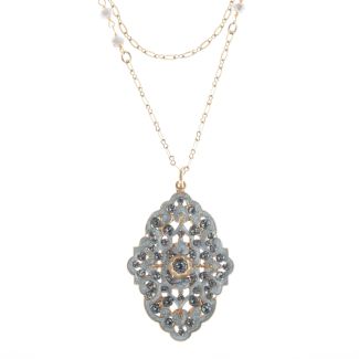 Catherine Popesco French Enamel Crystal Necklace with Natural Stone Chain