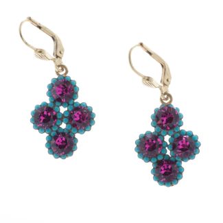 Catherine Popesco Fuchsia & Turquoise 4 Crystal Earrings