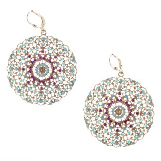 Catherine Popesco Fuchsia & Turquoise Large Round Filigree Crystal Earrings