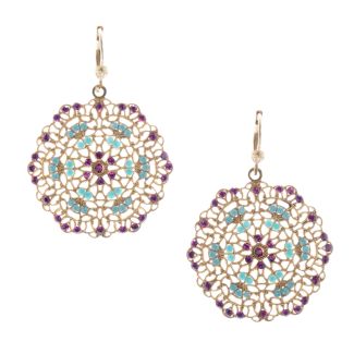 Catherine Popesco Fuchsia & Turquoise Small Round Filigree Crystal Earrings
