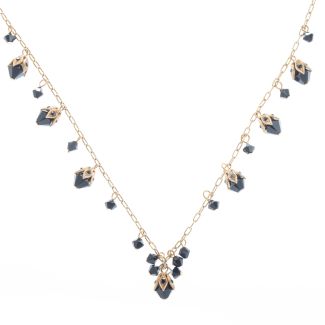 Catherine Popesco Jet Black and Gold Beaded Crystal Necklace