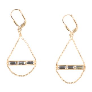 Catherine Popesco Gold Crystal Baguette Bar Earrings with Chain