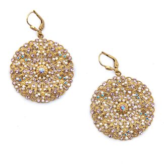 Catherine Popesco Medium Lacy Pink and Pearl Medallion Gold Earrings