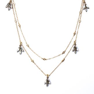 Catherine Popesco Gold Necklace with Crystal Leaf Clusters 42"