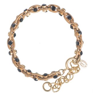 Catherine Popesco Jet Black Crystal and Gold Rope Chain Bracelet
