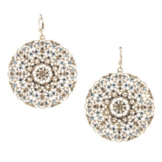 Catherine Popesco Lacy Medallion Filigree Crystal Earrings - Dorado