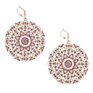 Catherine Popesco Lacy Medallion Filigree Fuchsia Pink Crystal Earrings