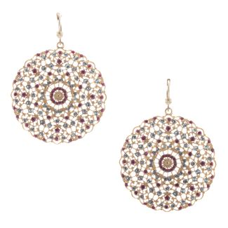 Catherine Popesco Lacy Medallion Filigree Red Siam Crystal Earrings