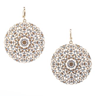 Catherine Popesco Lacy Medallion Large Round Filigree Clear Crystal Earrings