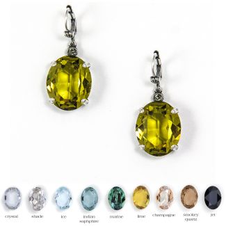 Catherine Popesco Large Stone Oval Crystal Earrings - Assorted Colors in Gold or Silver