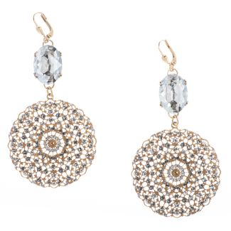 Catherine Popesco Large Round Gold Lacy Earrings with Oval Crystal