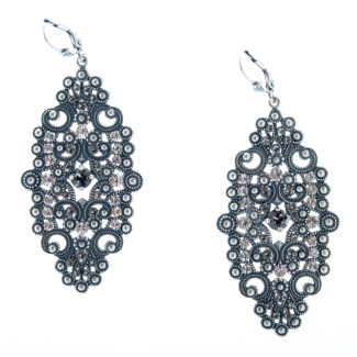 Catherine Popesco Large Silver Oblong Filigree Crystal Earrings