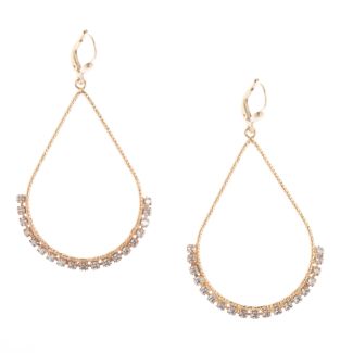 Catherine Popesco Medium Teardrop Hoop Earrings Crystals on Half of Outside