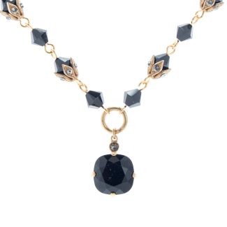Catherine Popesco Necklace - Jet Black Beaded Chain with Crystal Drop