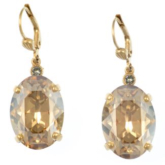 Catherine Popesco Oval Champagne and Gold Crystal Earrings