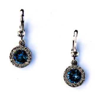 Catherine Popesco Petite Round Rhinestone Dangle Earrings - Midnite Blue In Silver