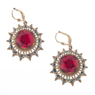 Catherine Popesco Red Siam & Gold Starburst Crystal Earrings