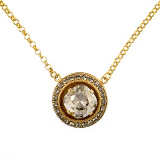 Catherine Popesco Round Crystal Frame Pendant Shade and Gold Necklace