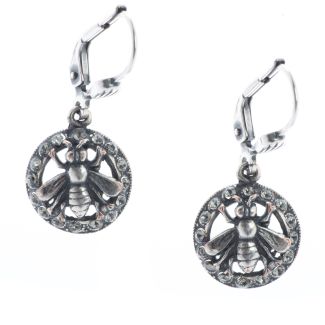 Catherine Popesco Silver Bee in Circle Black Diamond Crystal Earrings