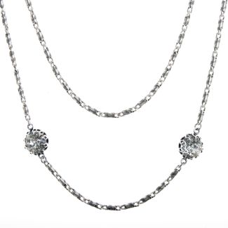 Catherine Popesco Silver or Gold Crowned Crystal Necklace 42" Long