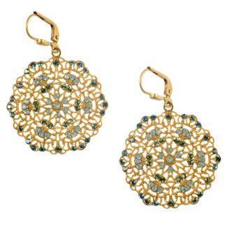 Catherine Popesco Small Lacy Crystal Gold or Silver Round Earrings - Pacific Opal & Teal