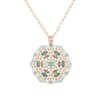 Catherine Popesco Small Lacy Medallion Gold Crystal Necklace - Turquoise