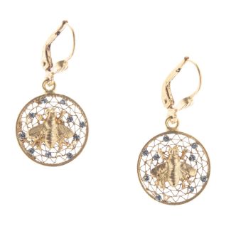 Catherine Popesco Small Round Filigree Mesh Crystal Earrings with Bee