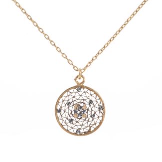 Catherine Popesco Small Round Filigree Mesh Crystal Pendant Necklace 