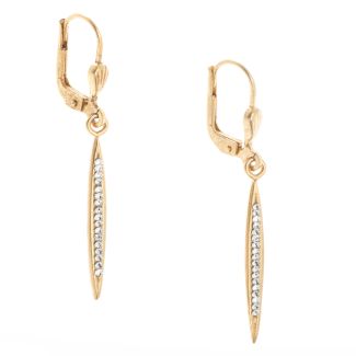 Catherine Popesco Small Spear Stone Channel Gold Earrings with Tiny Crystals