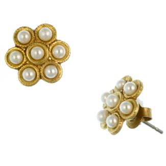 Catherine Popesco Stud or Post Gold Flower Pearl Earrings