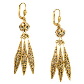Catherine Popesco Triple Spear and Crystal Orb Earrings in Gold