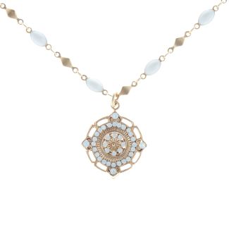Catherine Popesco White Opal Crystal Medallion Pendant Necklace