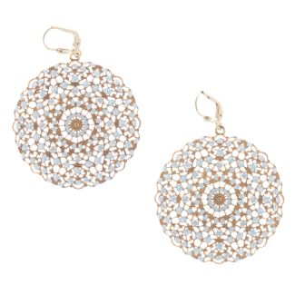 Catherine Popesco White Opal Lacy Medallion Filigree Crystal Earrings