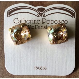 Stud or Post Medium Stone Crystal Earrings - Champagne and Gold