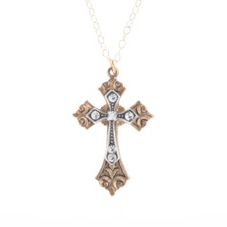 Clara Beau Two Tone Silver Gold Crystal Cross 25" Chain Necklace